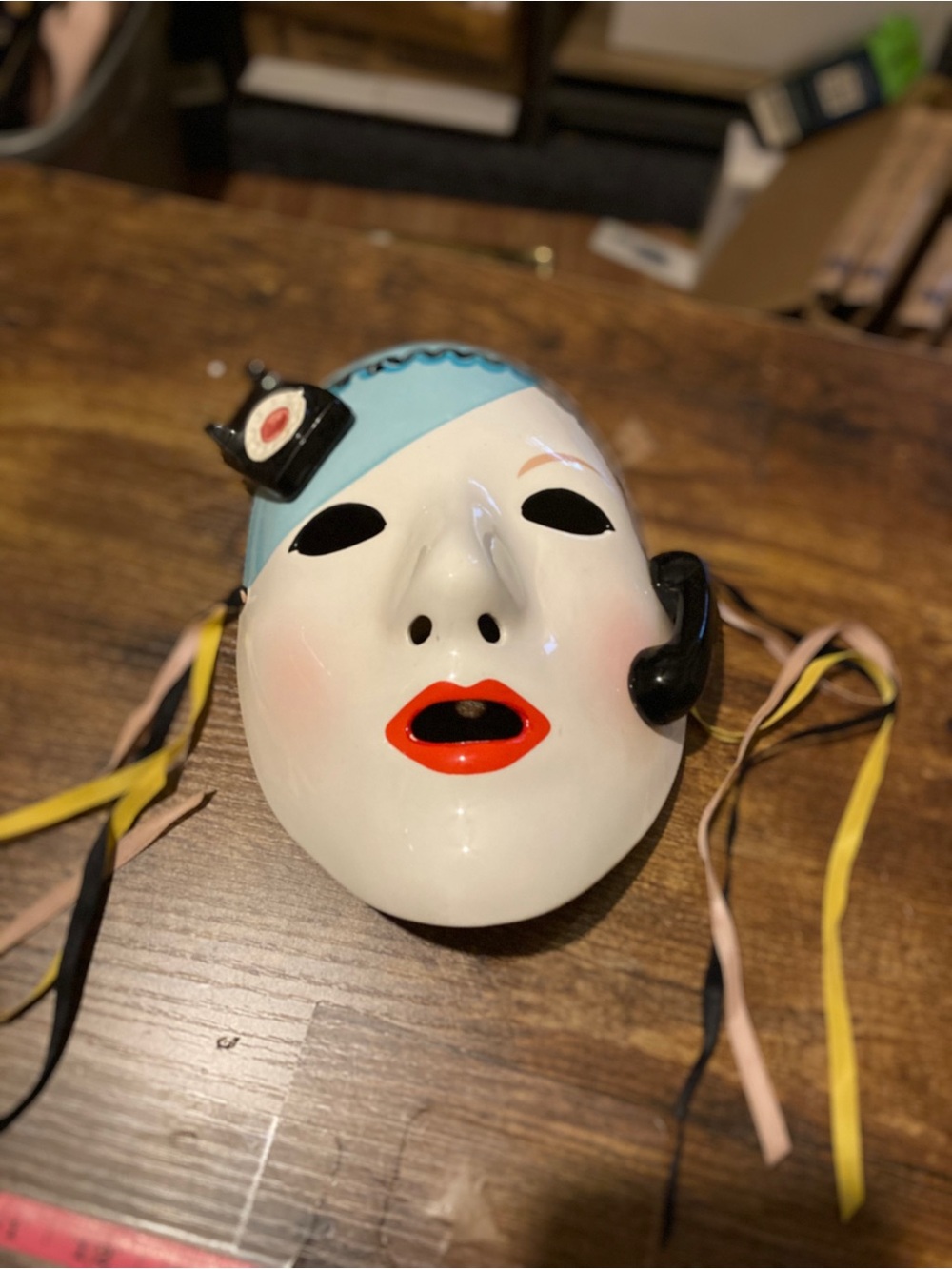 Vintage ceramic face mask wall hanging